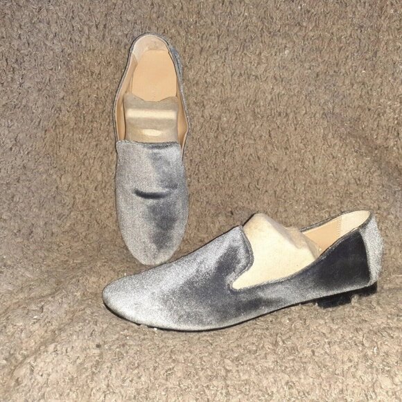 BANANA REPUBLIC-Demi Smoking Loafer-Gray Velvet-Slip On Flat-Sz 7-Excellent - Picture 1 of 7